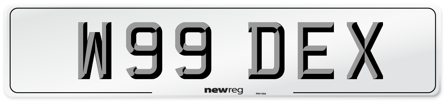 W99 DEX Number Plate from New Reg